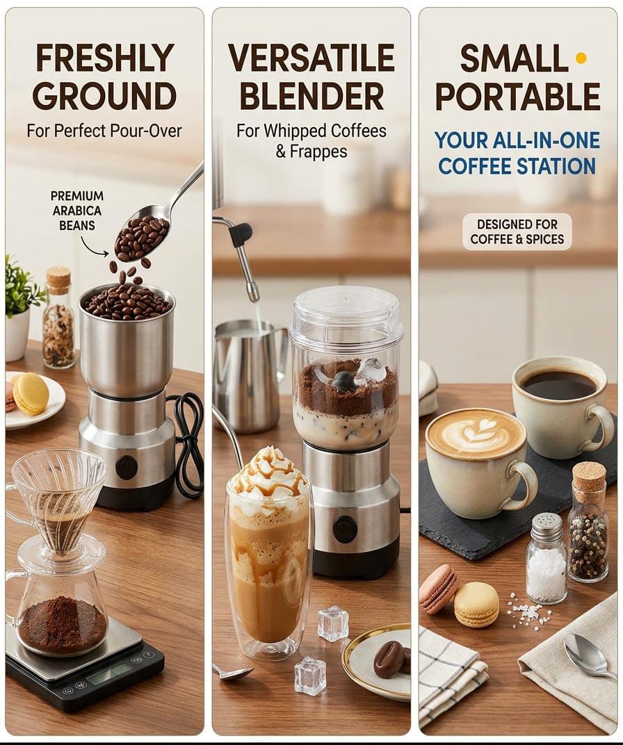 🔥 Upgrade Your Kitchen with the Powerful Mini Grinder – Grind Coffee, Spices & More in Seconds/Stainless Steel Electric Grinder